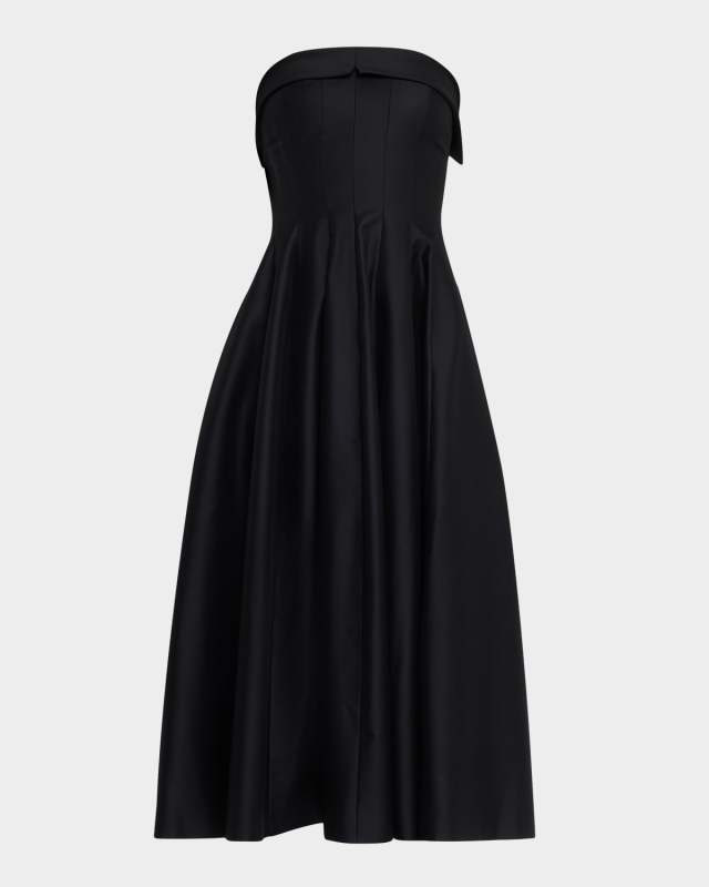 Strapless Pleated Midi Dress
